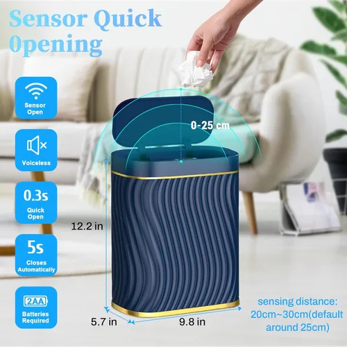 Vista 2 de steo spce Cubo de basura pequeño para baño con tapa automática sin contacto, bote de basura inteligente de 2.6 galones, contenedor de basura