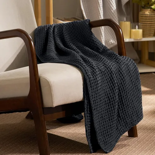 Vista 8 de PHF - Manta de punto gofre ultra suave de 50"x 60" - Manta tejida, ligera, transpirable y acogedora, lavada - Ideal para sofá, cama, sillón, Negro