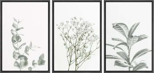 Vista 86 de Lienzo de 3 piezas, arte contemporáneo, decoración de pared moderna, cascada y flores
