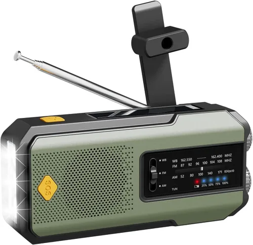 Vista 8 de Radio solar de emergencia NOAA meteorológica Dynamo manivela auto alimentado Dynamo AM FM WB Radio 3 LED linterna 2000mAh cargador de teléfono