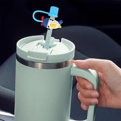 Vista 2 de 10 fundas de popote compatibles con vasos Stanley de 30 y 40 onzas, reutilizables, bonitas puntas de silicona para popotes, protectores de tapas