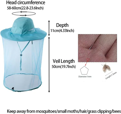 Vista 2 de Sombrero de velo de apicultor de abeja, mosquitos, insectos, insectos, pesca, jardinería, gorra con red para la cabeza, capucha de malla
