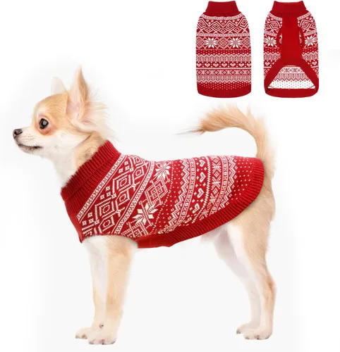 Vista 6 de HOMIMP Suéter de rombos para perros - Ropa cálida de invierno para cachorros, abrigo suave, suéter feo para perros pequeños, medianos y grandes, Azul