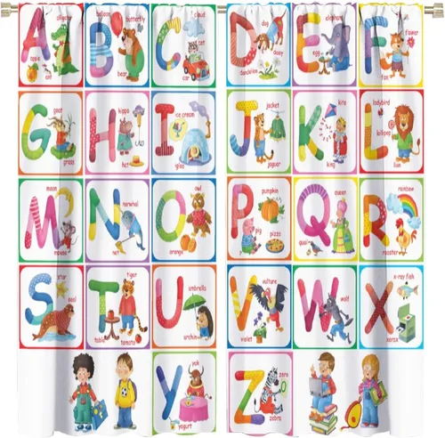 Vista 12 de BAEKJIN Cortinas opacas con bolsillo para barra de barra de conocimiento del alfabeto, para biblioteca escolar, 2 paneles, decoración del hogar, 42
