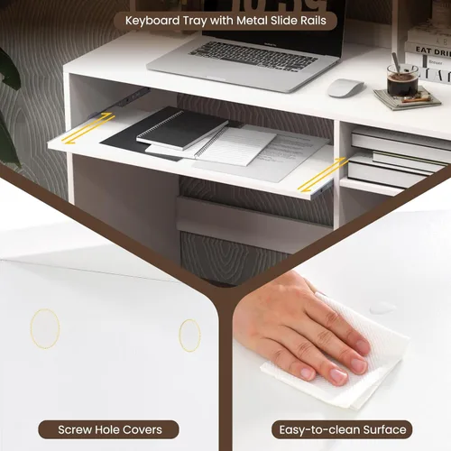 Vista 7 de Giantex Escritorio blanco para computadora con gabinete y estantería, mesa de computadora de 43.5 pulgadas con bandeja para teclado y soporte