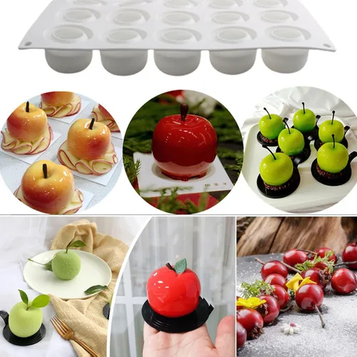 Vista 2 de Molde de silicona de manzana, moldes para pastel de mousse con forma de 15 cavidades