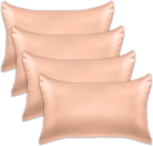 Vista 14 de Elegant Comfort Juego de 4 fundas de almohada de satén de viscosa refrescante con cierre de cremallera oculto, suave como la seda para el cuidado