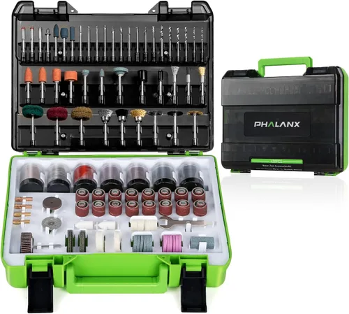 Vista 9 de PHALANX Kit de herramientas rotativas inalámbricas de 8 V, batería de 2.0 Ah recargable con 73 accesorios, luz LED de 5 velocidades, ideal
