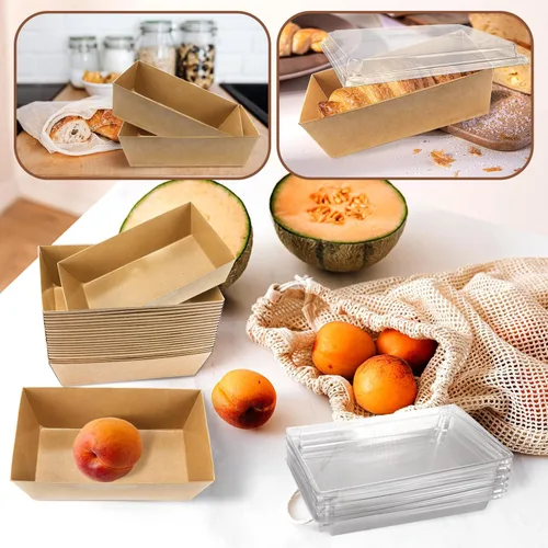 Vista 7 de Paquete de 20 cajas de embutidos de papel marrón de 8 x 6 pulgadas con tapas, recipientes desechables para alimentos para llevar, cajas de panadería