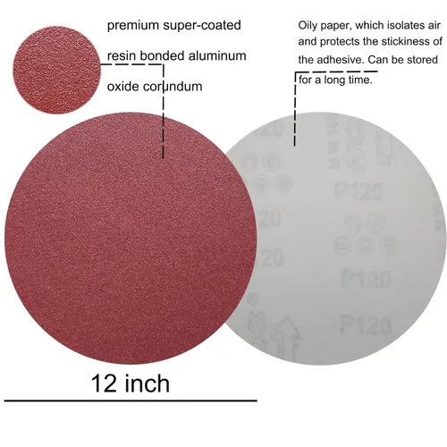 Vista 3 de 18 discos de lija PSA de 12 pulgadas, 3 de cada uno de 80, 100, 120, 180, 240, 400, discos de papel de lija de 12 pulgadas con autoadhesivo PSA