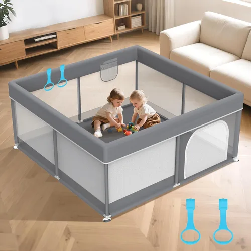 Vista 9 de Corralito plegable para bebés: corralito súper grande de 65 x 50 pulgadas para bebés y niños pequeños, corralito portátil para bebés con malla