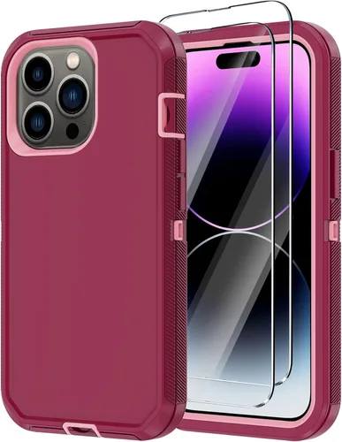 Vista 9 de Annymall Funda para iPhone 14 Pro Max con 2 protectores de pantalla, resistente de servicio pesado a prueba de golpes, protección contra caídas