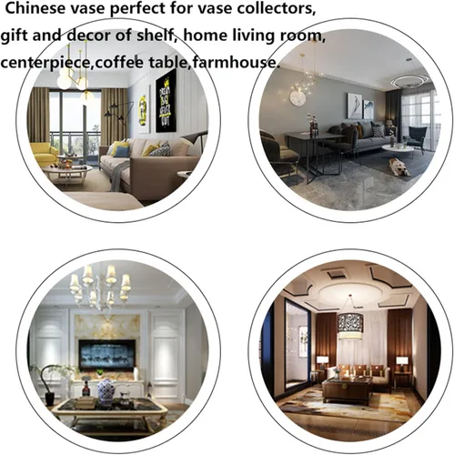 Vista 3 de Jarrón alto de piso chino de cerámica para decoración del hogar, florero japonés de 12 pulgadas, recipiente sofisticado para ramas decorativas y Azul