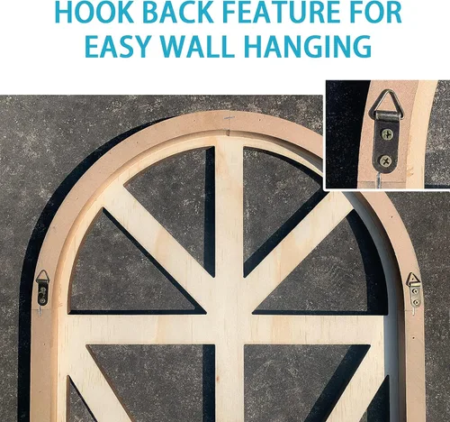 Vista 5 de Mingting Marco de ventana de madera rústica de diseño antiguo para decoración de pared, marco de ventana de arco de 31 x 16 x 1.2 pulgadas