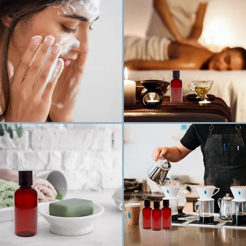 Vista 9 de Botellas flexibles de plástico vacías con tapa de pulso (paquete de 6), envases sin bisfenol A para champú, cremas, lociones, jabón líquido Ámbar