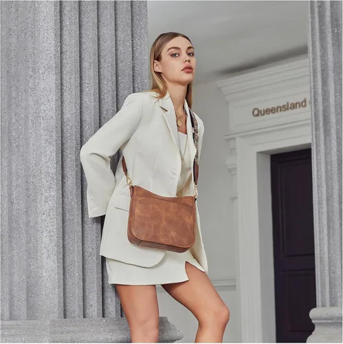 Vista 8 de BOSTANTEN - Bolsos bandolera para mujer, de cuero vegano moderno, estilo hobo, con correa ancha para el hombro