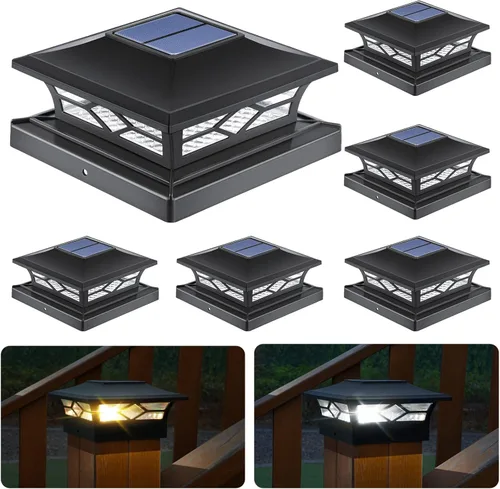 Vista 11 de APONUO Luces solares para punta de poste, paquete de 12, 2 modos, luces solares para postes de valla, IP65 impermeables, encendido/apagado