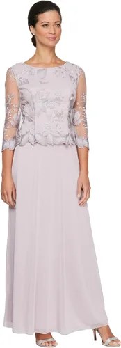 Alex Evenings Vestido de una pieza con cuerpo de encaje elástico de mangas 3/4 para mujer Bordado de orquídea ahumada