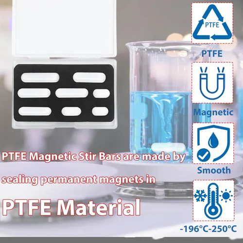 Vista 4 de 8 piezas de barras de agitación magnéticas PTFE para agitador magnético, barras de mezcla de imanes blancos, formas cilíndricas, 8x35mm, 8x30mm