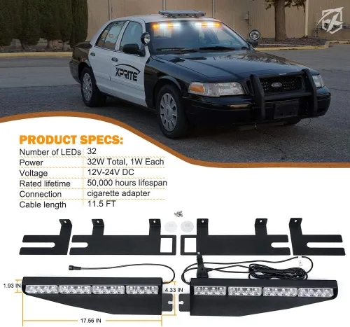 Vista 7 de Xprite Barra de Luces Estroboscópicas LED de Emergencia para Visera, Luces de Advertencia de Peligro del Parabrisas Interior con Montaje de Soporte