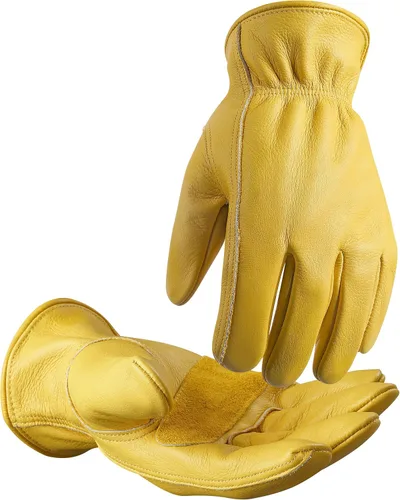 DULFINE Cowhide Leather Work Gloves for Men & Women, Reinforced Durable Gardening Gloves, Puncture & Cut Resistant