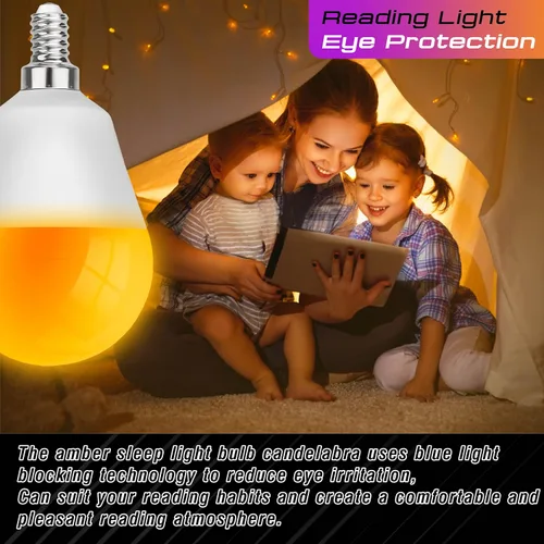 Vista 3 de Bombillas pequeñas E12 con base de candelabro ámbar para dormir, bloqueo de luz azul de 1800 K, bombillas cálidas G45 equivalentes a 25 W-40 W
