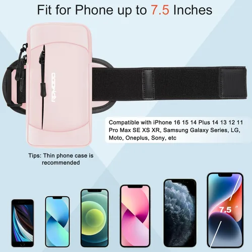 Vista 4 de Soporte de teléfono para correr, banda de brazo de gran capacidad para teléfono para correr y caminar, soporte ligero para teléfono celular