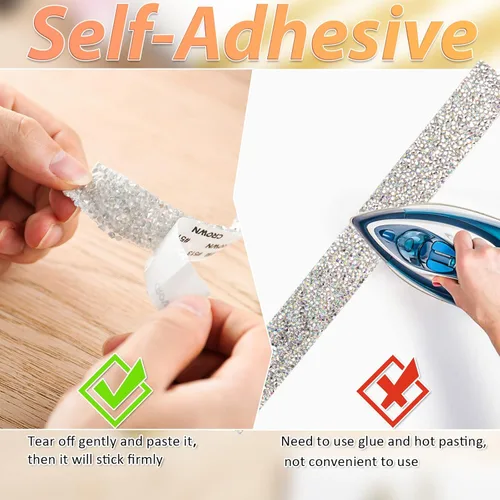 Vista 6 de 4 rollos de cinta de diamantes de imitación de cristal, cinta autoadhesiva con diamantes de imitación, envoltura de diamantes para manualidades