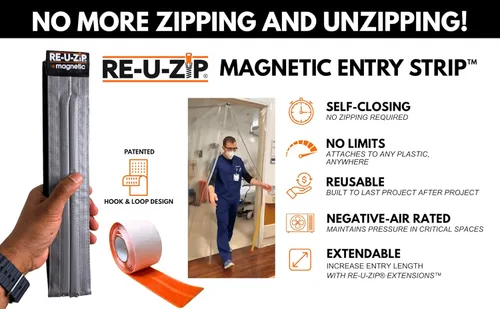 Vista 2 de RE-U-ZIP® Tira de Entrada Magnética Autocerrable Barrera contra el polvo sin manos, alternativa al cierre de cremallera para láminas de plástico