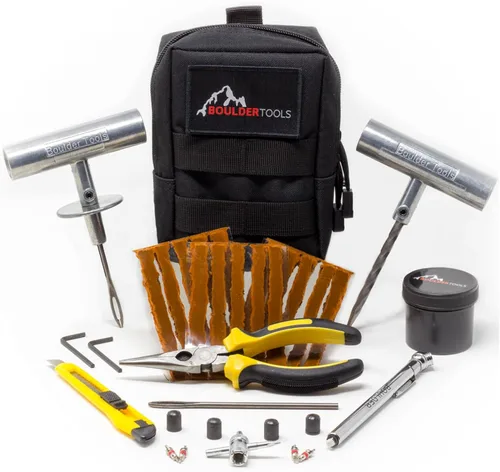 Boulder Tools - Compact Tire Repair kit with Molle Storage Pouch. Heavy Duty Universal Tire Plug Kit, Easily Stores Inside Your UTV, ATV, Truck,