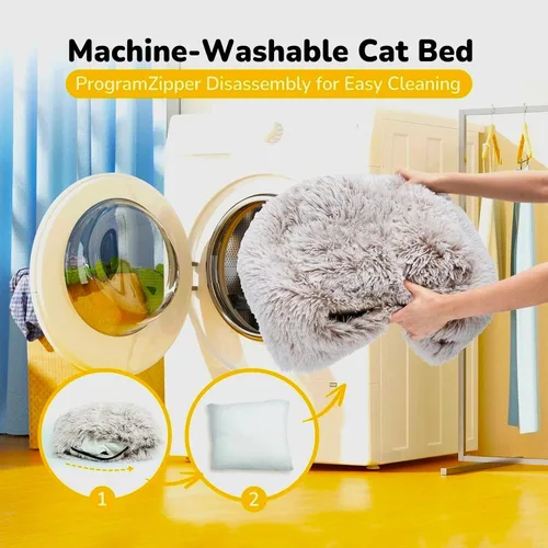 Vista 6 de CATISM Cama para gatos, cueva para gatos de interior, cúpula suave para gatos, autocalentable 2 en 1, casa plegable para gatos con almohada