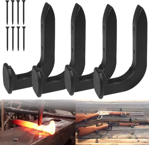 sixcow Paquete de 4 soportes para colgar pistolas de ferrocarril, soporte de pared hecho a mano, apto para escopeta, rifle, caza, decoración