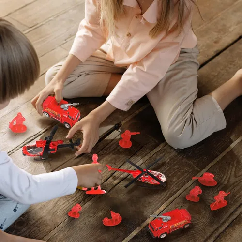 Vista 5 de Camión de bomberos de 14 piezas con juguete de bombero, mini auto de bomberos fundido a presión, mini vehículo de emergencia de rescate para niños