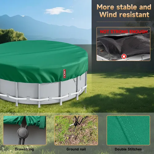 Vista 3 de LXKCKJ Cubierta redonda de piscina de 15 pies, cubiertas solares para piscinas sobre el suelo, protector de piscina interior con diseño de cordón