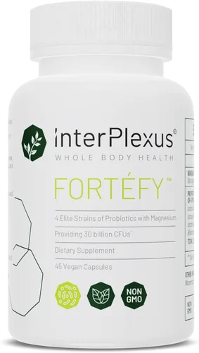 InterPlexus Fortéfy - 4 cepas Elite de probióticos que proporcionan 30 mil millones de UFC por cápsula con magnesio - Sin gluten, sin lácteos, sin
