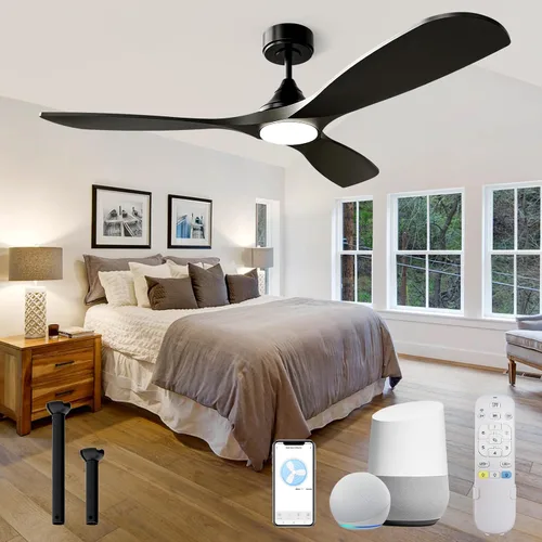 Vista 12 de Ventilador de techo inteligente de madera de 52 pulgadas con luz, ventiladores de techo blancos con control remoto, Alexa, WiFi y controles