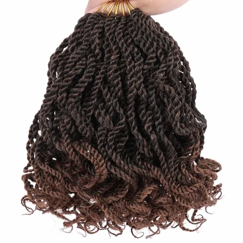 Leeven Cabello senegalés de ganchillo de 6 pulgadas con extremos rizados, 8 paquetes de color marrón degradado, ondulado, Hanava Twist de 2 hebras,