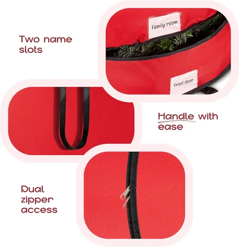 Vista 2 de Nakior Bolsa de almacenamiento de corona doble de Navidad, contenedor de almacenamiento de corona de Navidad de 30 pulgadas, almacena 2 coronas