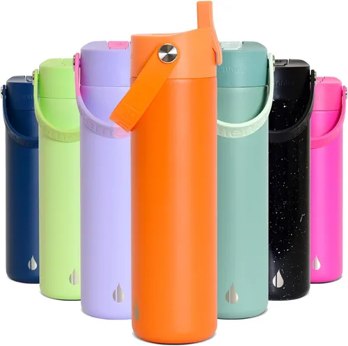 Vista 21 de Elemental Botella de agua aislada de 40 onzas con pajilla, botellas de agua con núcleo de acero inoxidable 100% a prueba de fugas para viajes