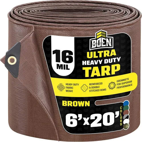 Vista 10 de Lona ultra resistente impermeable con cubierta grande Marrón, 4 x 20 pies / 0.630 in de grosor Lonas a prueba de rasgaduras Material de tejido