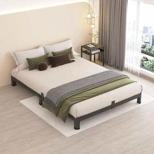 Vista 6 de MAF Marco de cama de plataforma de metal de tamaño completo de 4 pulgadas con patas de esquina redondas, soporte de listones de acero resistente