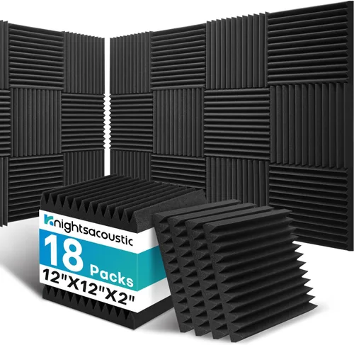 Vista 10 de Paquete de 8 paneles acústicos de pared, paneles de espuma a prueba de sonido con patrón de madera para paredes, paneles acústicos decorativos