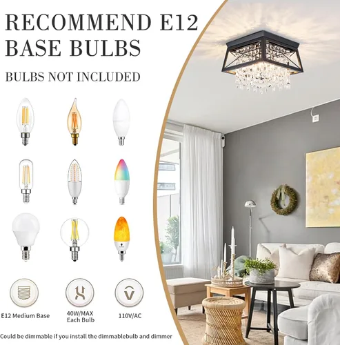 Vista 4 de Lámpara de techo empotrada de cristal, 11.8 pulgadas, 4 luces, color negro, iluminación de techo de metal, moderna lámpara trapezoidal para pasillo