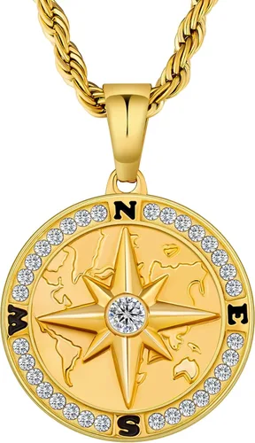 KRKC&CO Coin Necklace Pendant, Gold Medallion Necklace Chain, CompassSt. ChristopherLionMedusaAngel Circle Vintage Coin Necklace For Men, Him,
