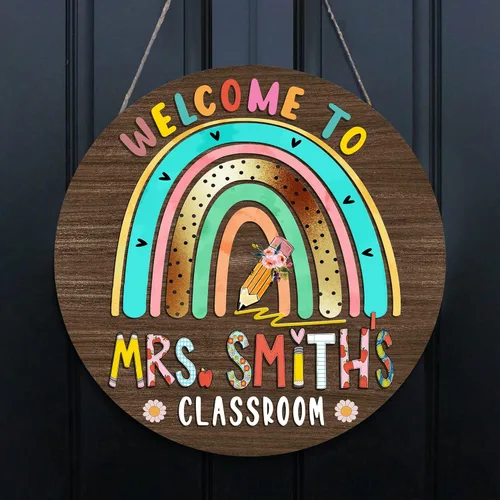 Vista 20 de Decoración para Puerta de Maestro NO es producto 3D, Letrero de Maestro Arcoíris Letrero de Bienvenida para Puerta de Maestro, Letrero de Puerta