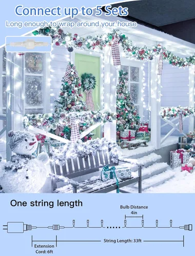 Vista 4 de String Lights Indoor Bedroom,Fairy String Lights Outdoor Waterproof, Memory Twinkle Christmas Light Plug in for Classroom Dorm Patio Tree Garden