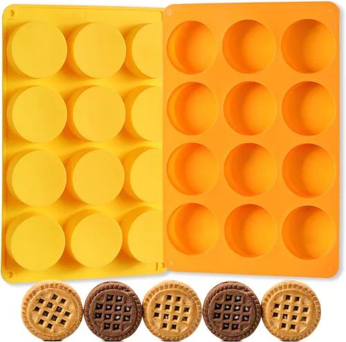Vista 9 de 2 moldes de silicona para galletas de chocolate Oreo, molde redondo de silicona de 12 cavidades, molde para hornear para Oreo, chocolate, galletas