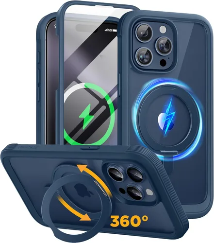 Vista 124 de Miracase Funda magnética para iPhone 14 de 6.1 pulgadas, protector de pantalla de vidrio templado integrado + protector de lente, compatible