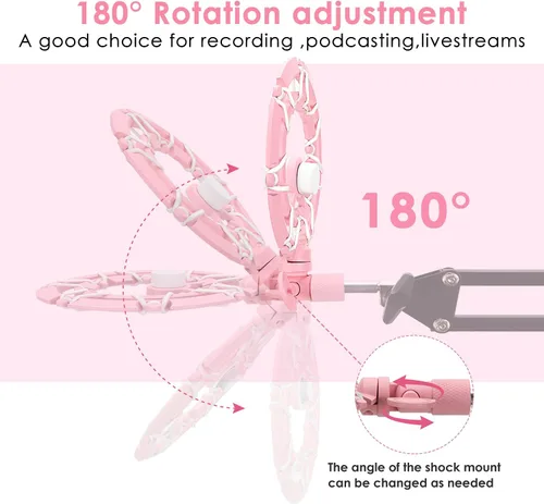 Vista 5 de YOUSHARES Soporte de choque rosa compatible con Razer Seiren Mini Micrófono Bloqueo avanzado de vibración de montaje en choque, soporte de brazo