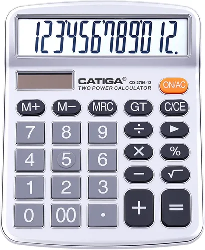 Vista 7 de CATIGA CD-2786 - Calculadora de escritorio de 12 dígitos con pantalla LCD grande y botón sensible, energía solar dual y batería, función estándar